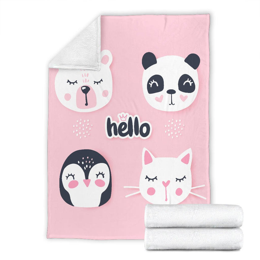 Hello Cute Bear Penguin Cat Bunny, Animal Cartoon Premium Blanket, - Carbone's Marketplace