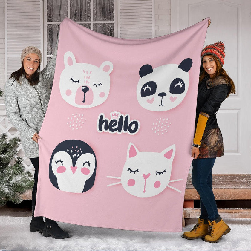 Hello Cute Bear Penguin Cat Bunny, Animal Cartoon Premium Blanket, - Carbone's Marketplace