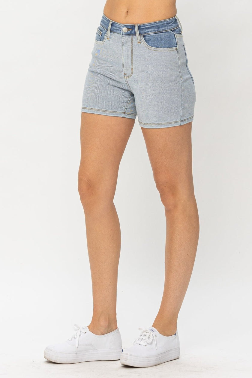 Judy Blue Full Size Color Block Denim Shorts - Carbone's Marketplace