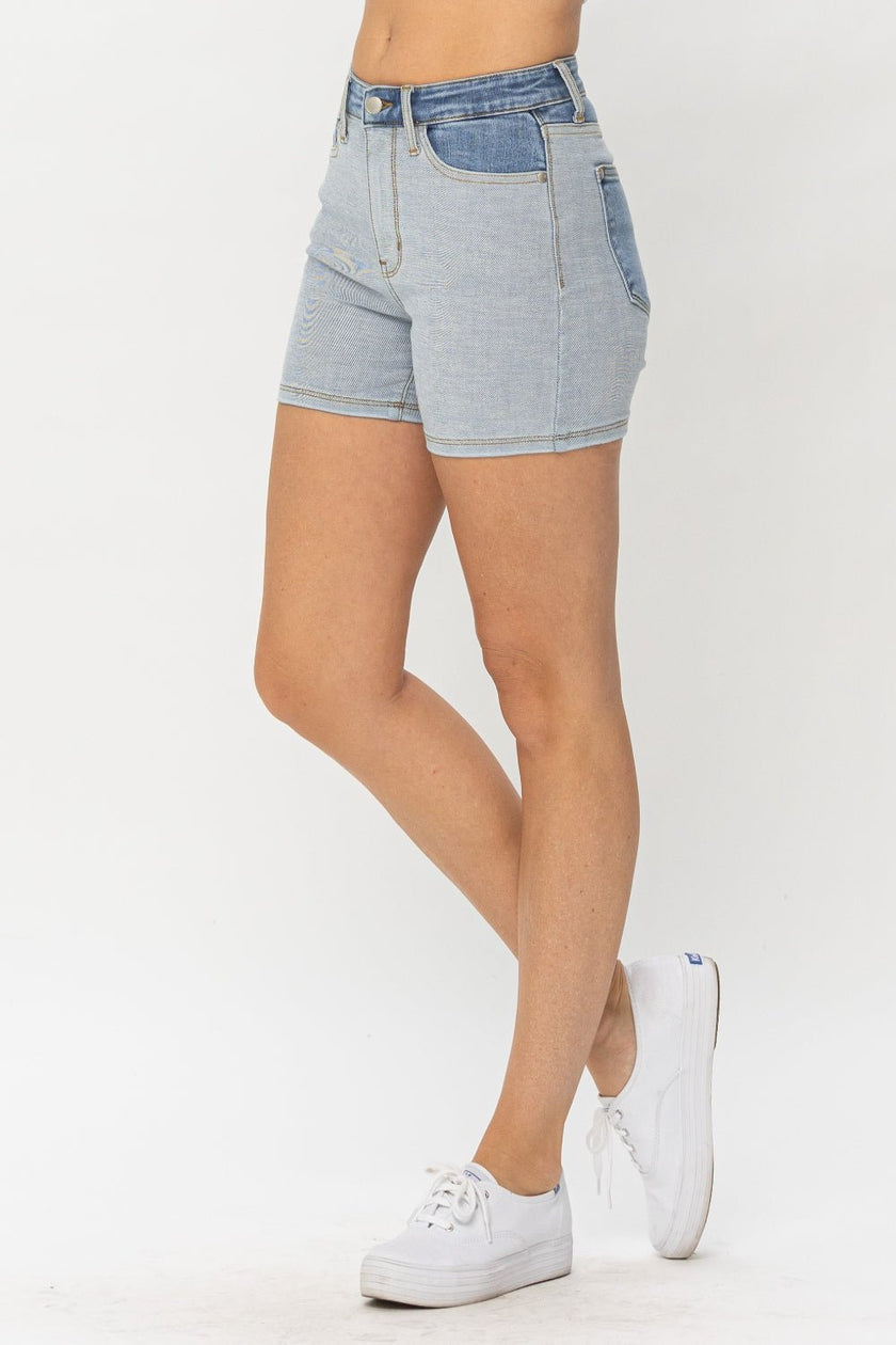 Judy Blue Full Size Color Block Denim Shorts - Carbone's Marketplace