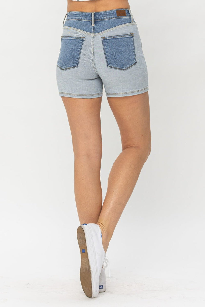 Judy Blue Full Size Color Block Denim Shorts - Carbone's Marketplace