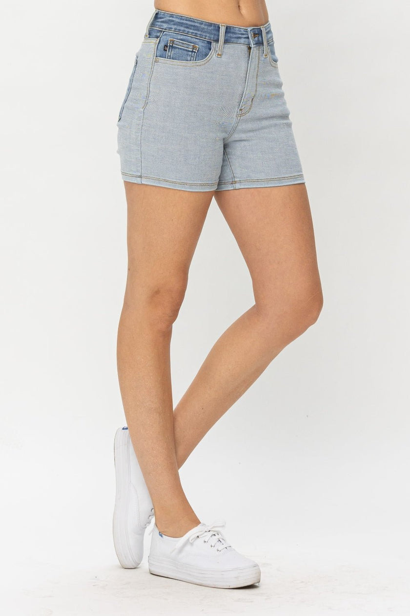 Judy Blue Full Size Color Block Denim Shorts - Carbone's Marketplace