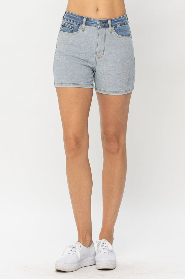 Judy Blue Full Size Color Block Denim Shorts - Carbone's Marketplace