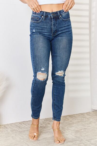 Judy Blue Full Size High Waist Distressed Slim Jeans - Carbone's Marketplace