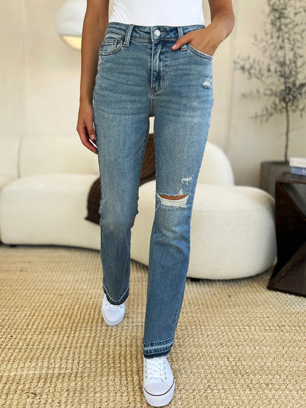 Judy Blue Full Size Mid Rise Destroyed Hem Distressed Jeans - Carbone's Marketplace