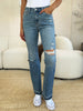 Judy Blue Full Size Mid Rise Destroyed Hem Distressed Jeans - Carbone's Marketplace