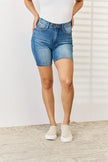 Judy Blue Full Size Tummy Control Double Button Bermuda Denim Shorts - Carbone's Marketplace