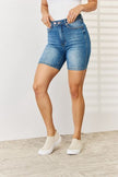 Judy Blue Full Size Tummy Control Double Button Bermuda Denim Shorts - Carbone's Marketplace