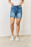 Judy Blue Full Size Tummy Control Double Button Bermuda Denim Shorts - Carbone's Marketplace