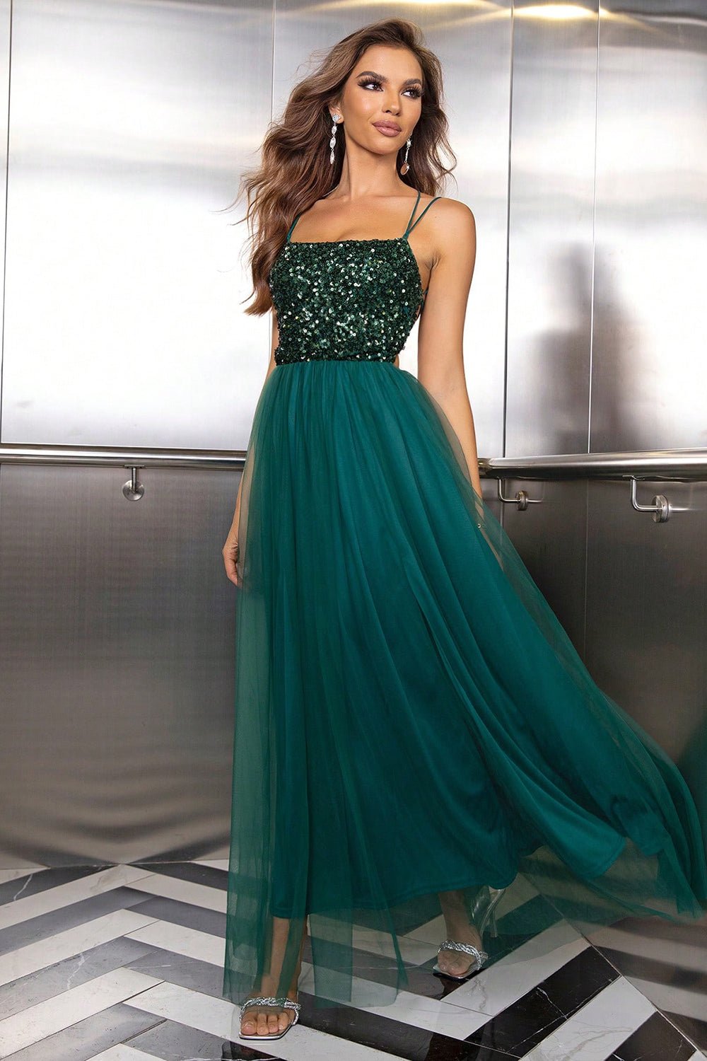Lace - Up Backless Mesh Dress - Carbone's Marketplace