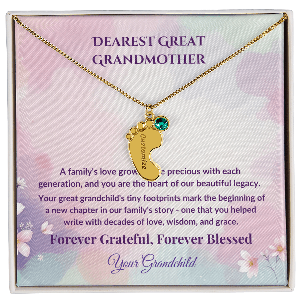 Legacy of Love Great Grandmother Footprint Birthstone Necklace - Carbone's Marketplace