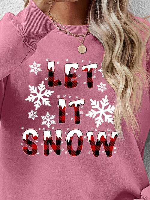 LET IT SNOW Round Neck Long Sleeve Sweatshirt - Carbone's Marketplace