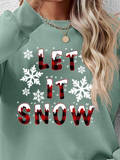 LET IT SNOW Round Neck Long Sleeve Sweatshirt - Carbone's Marketplace