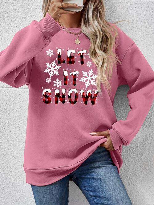 LET IT SNOW Round Neck Long Sleeve Sweatshirt - Carbone's Marketplace