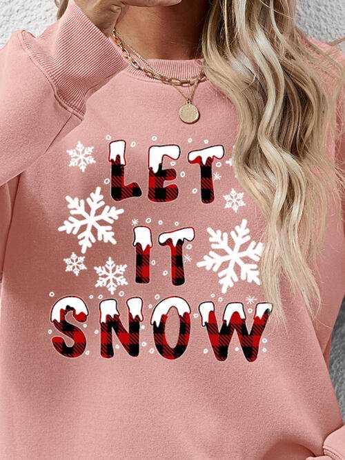 LET IT SNOW Round Neck Long Sleeve Sweatshirt - Carbone's Marketplace