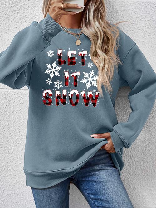 LET IT SNOW Round Neck Long Sleeve Sweatshirt - Carbone's Marketplace