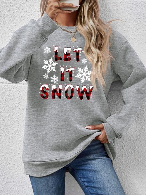 LET IT SNOW Round Neck Long Sleeve Sweatshirt - Carbone's Marketplace