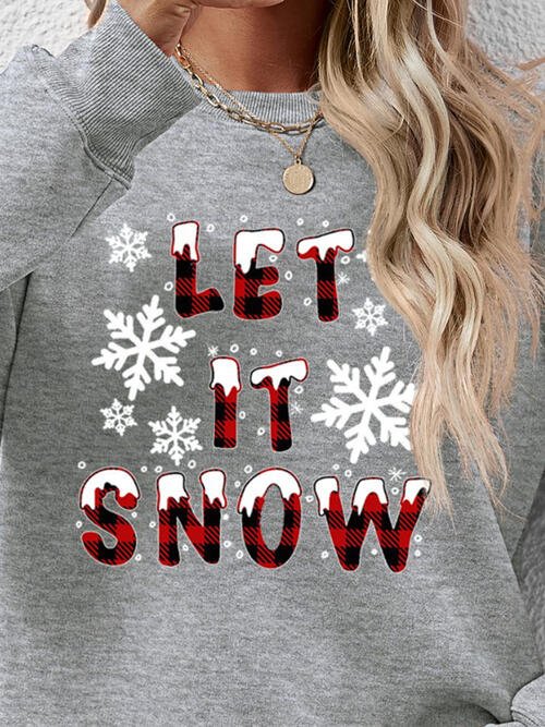 LET IT SNOW Round Neck Long Sleeve Sweatshirt - Carbone's Marketplace