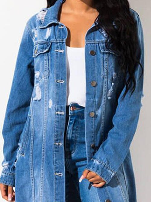 Long Sleeve Raw Hem Denim Jacket - Carbone's Marketplace