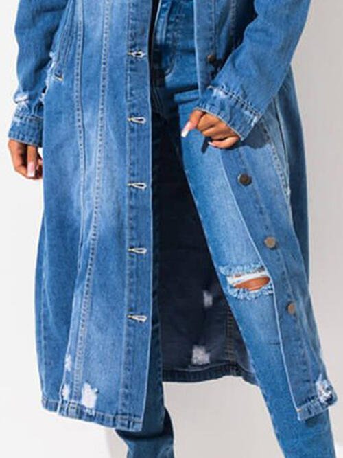 Long Sleeve Raw Hem Denim Jacket - Carbone's Marketplace