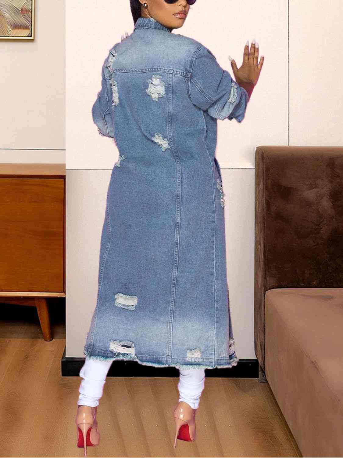 Long Sleeve Raw Hem Denim Jacket - Carbone's Marketplace