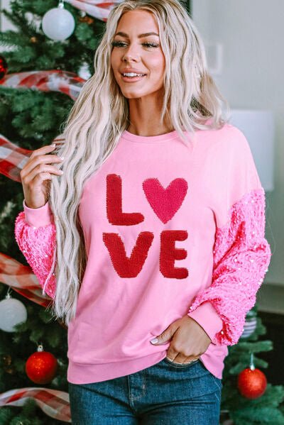 LOVE Sequin Dropped Shoulder Sweatshirt - Carbone's Marketplace