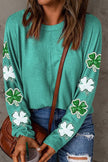 Lucky Clover Sequin Round Neck Sweatshirt - Carbone's Marketplace