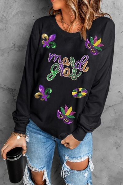 MARDI GRAS Sequin Round Neck Sweatshirt - Carbone's Marketplace