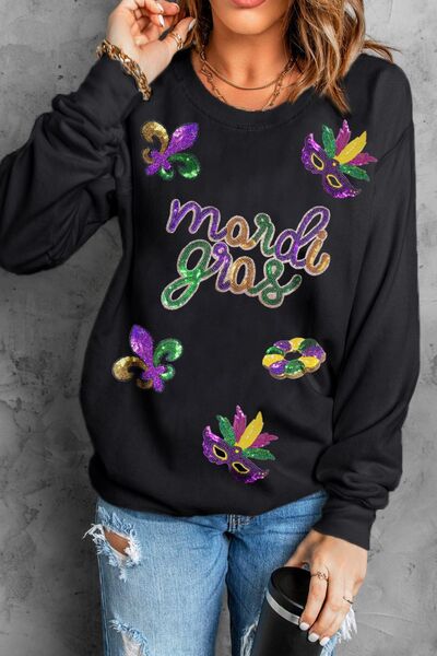 MARDI GRAS Sequin Round Neck Sweatshirt - Carbone's Marketplace