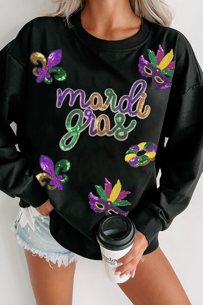 MARDI GRAS Sequin Round Neck Sweatshirt - Carbone's Marketplace