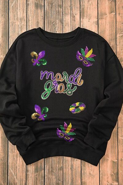 MARDI GRAS Sequin Round Neck Sweatshirt - Carbone's Marketplace