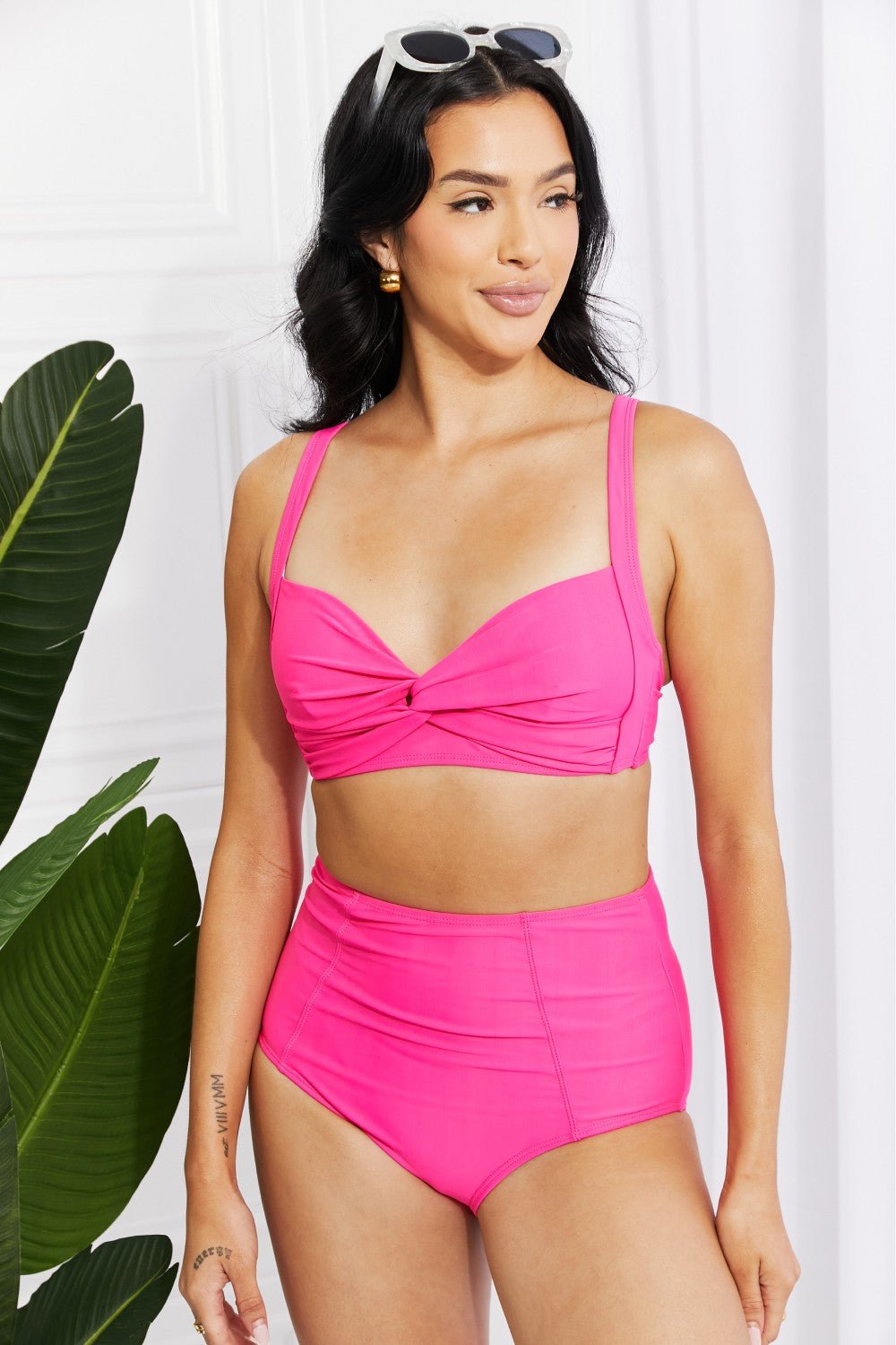 Marina West Swim Take A Dip Twist High - Rise Bikini in Pink - Carbone's Marketplace