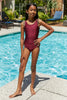 Marina West Swim Wave Break Contrast Trim One - Piece in Wine - Carbone's Marketplace