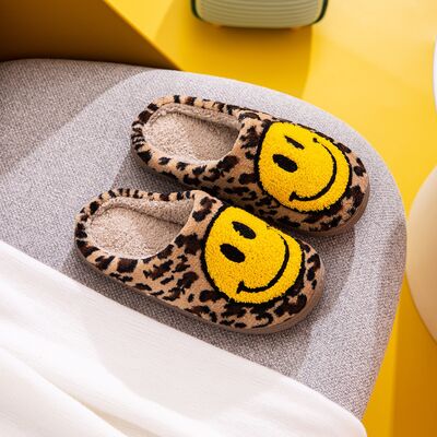 Melody Smiley Face Leopard Slippers - Carbone's Marketplace