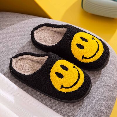 Melody Smiley Face Slippers - Black & Yellow - Carbone's Marketplace