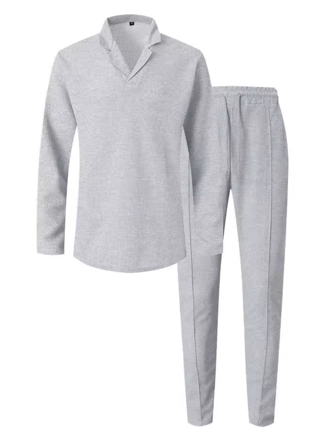 Men's Full Size Waffle - Knit Long Sleeve Top and Pants Set Plus Size - Carbone's Marketplace