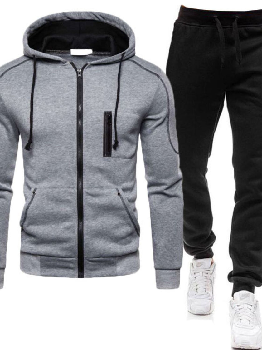 Men's Full Size Zip Up Long Sleeve Hoodie and Pants Set Plus Size - Carbone's Marketplace