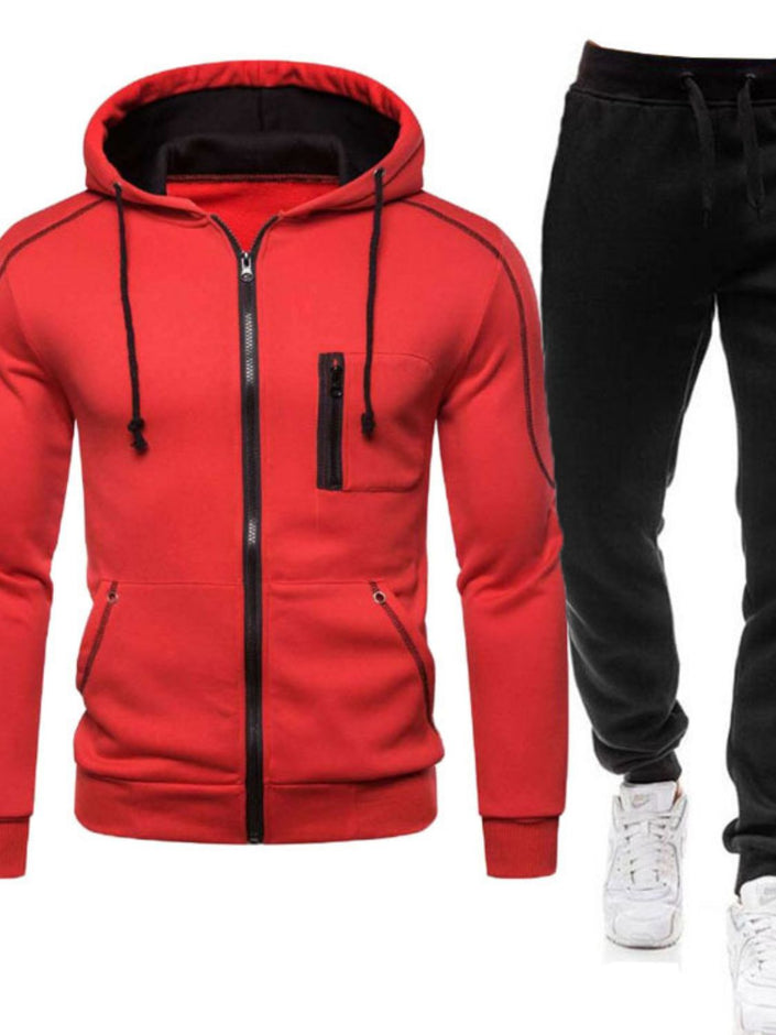 Men's Full Size Zip Up Long Sleeve Hoodie and Pants Set Plus Size - Carbone's Marketplace