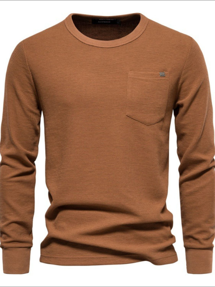 Men's Waffle - Knit Round Neck T-Shirt - Carbone's Marketplace