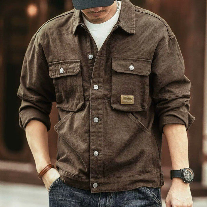 Men's Washed Collared Neck Cargo Jacket - Carbone's Marketplace