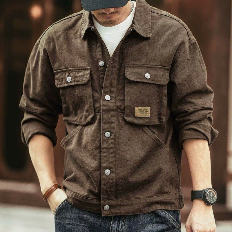 Men's Washed Collared Neck Cargo Jacket - Carbone's Marketplace