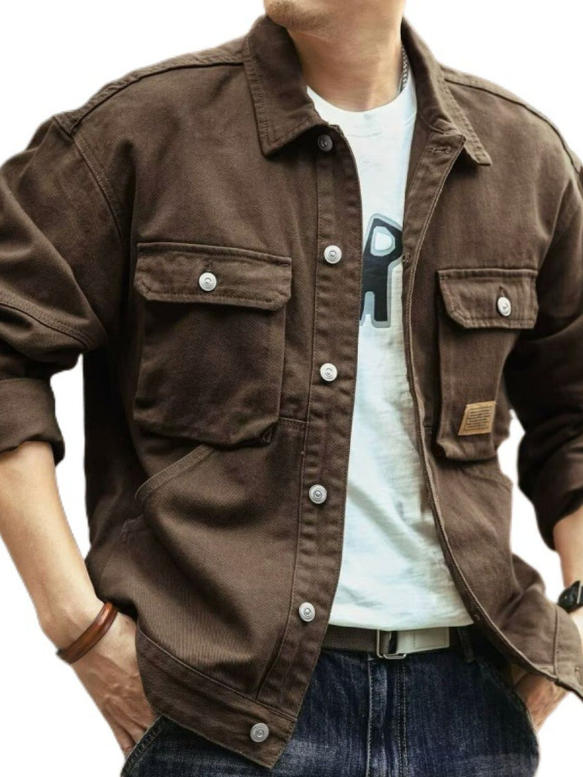 Men's Washed Collared Neck Cargo Jacket - Carbone's Marketplace