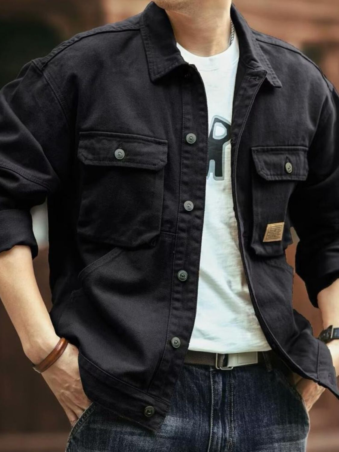 Men's Washed Collared Neck Cargo Jacket - Carbone's Marketplace