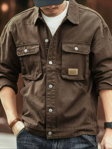 Men's Washed Collared Neck Cargo Jacket - Carbone's Marketplace