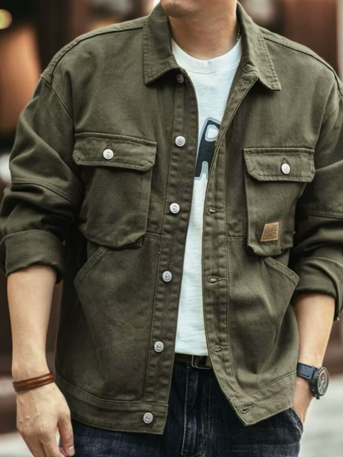 Men's Washed Collared Neck Cargo Jacket - Carbone's Marketplace