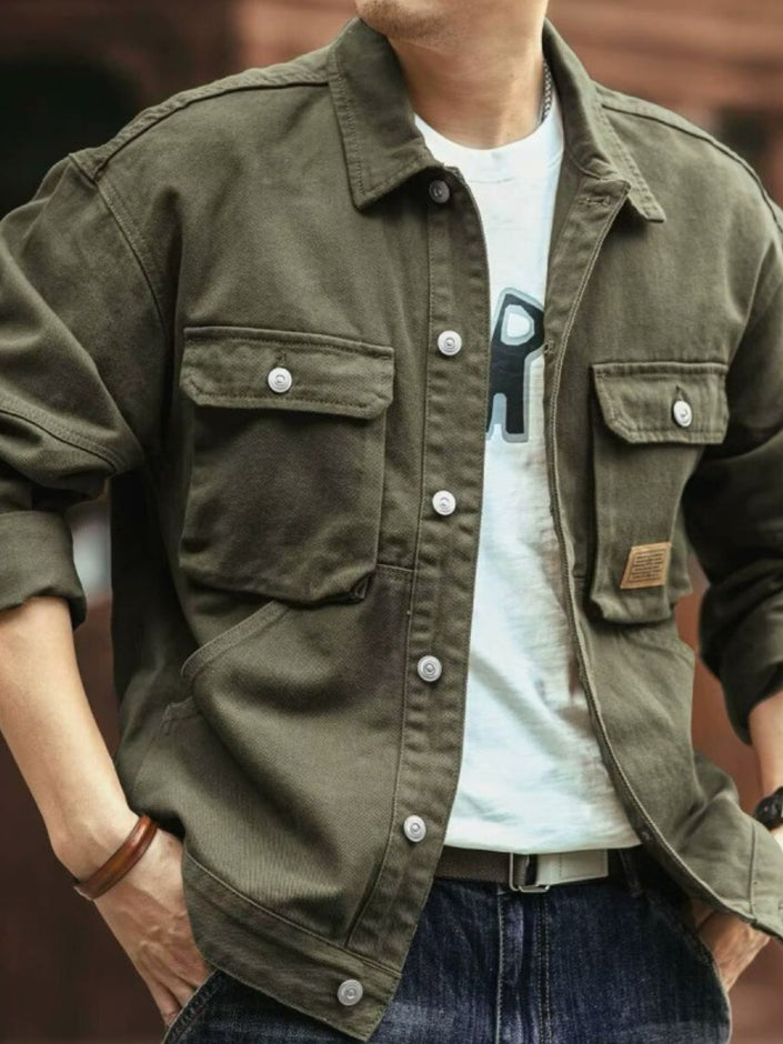 Men's Washed Collared Neck Cargo Jacket - Carbone's Marketplace