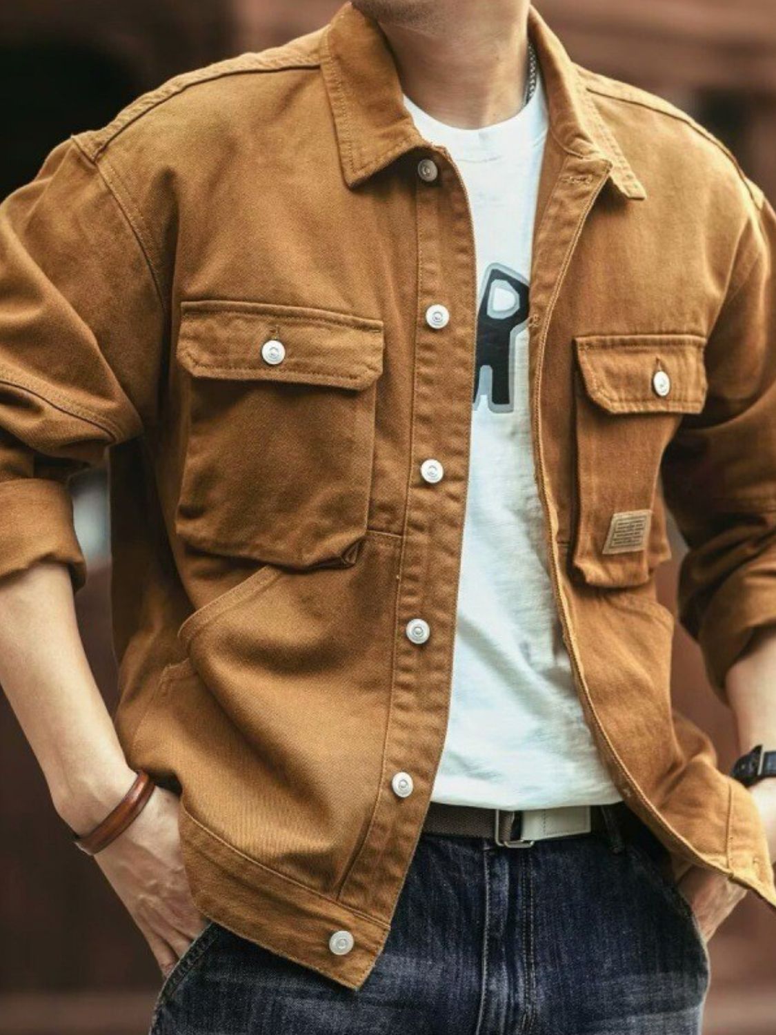 Men's Washed Collared Neck Cargo Jacket - Carbone's Marketplace