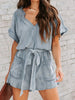 Notched Tie Waist Denim Romper - Carbone's Marketplace