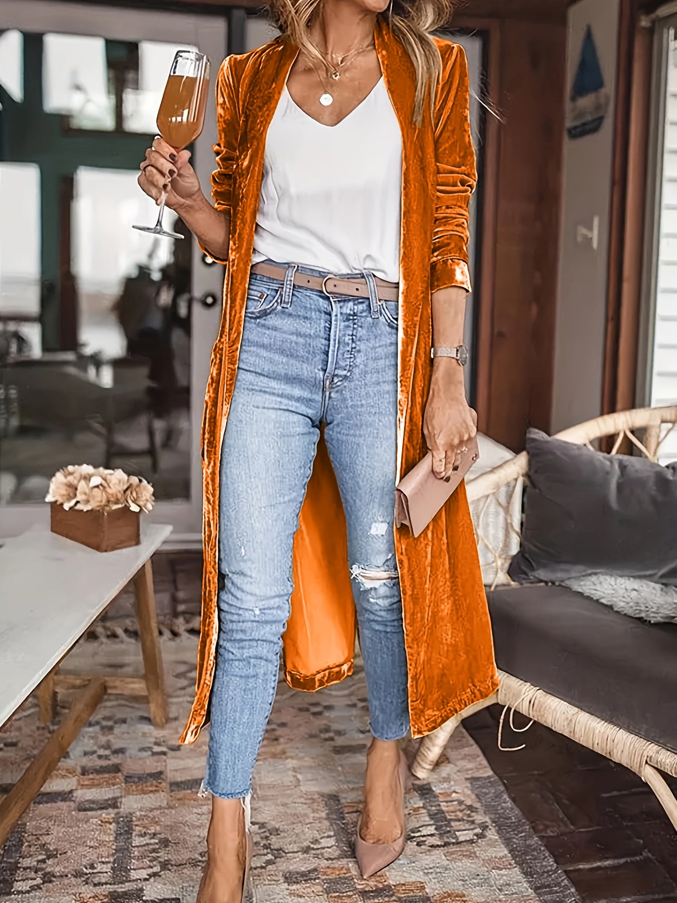 Open Front Long Sleeve Coat - Carbone's Marketplace
