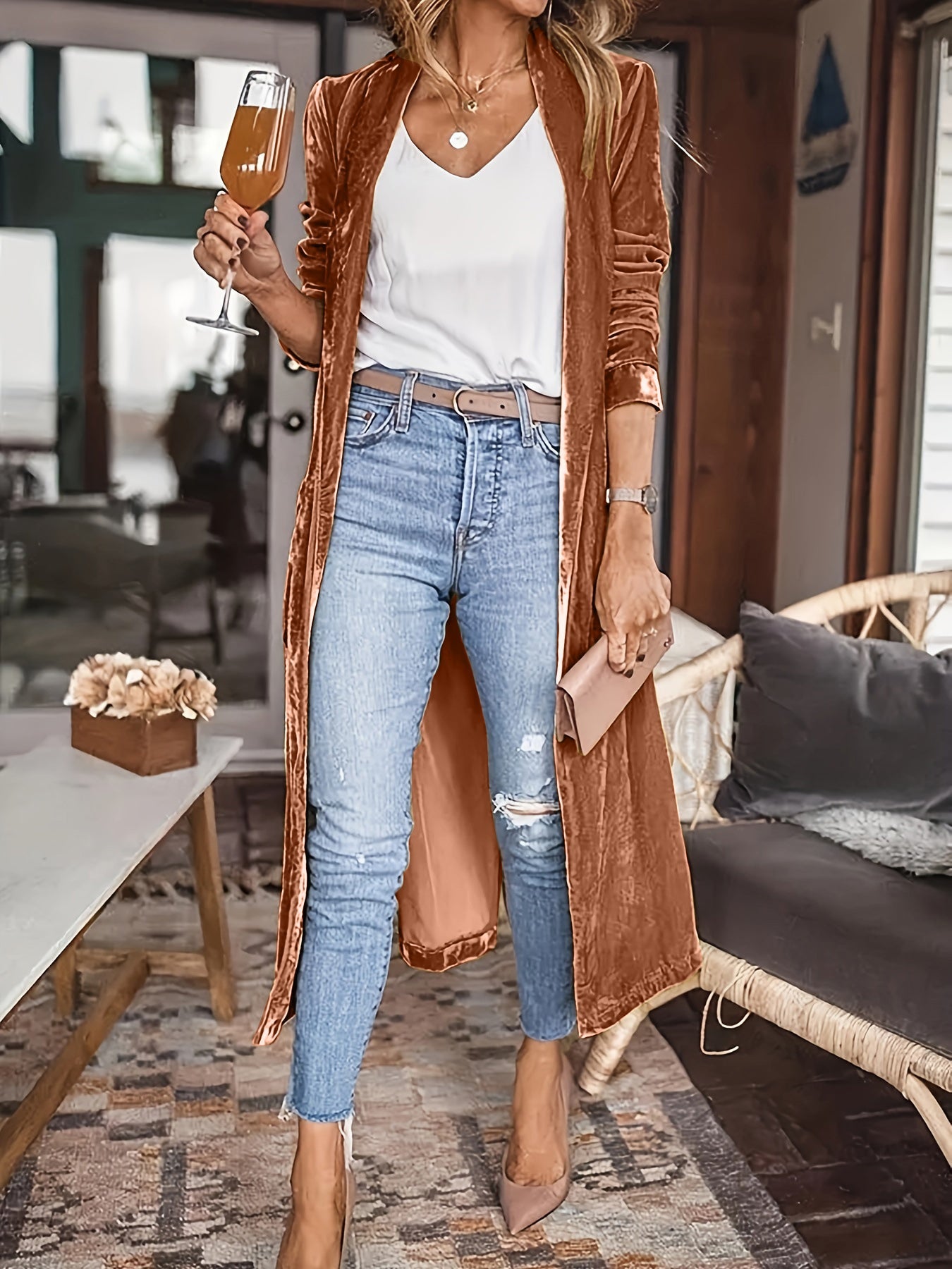 Open Front Long Sleeve Coat - Carbone's Marketplace